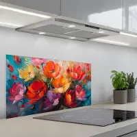 KitchenYeah Spatscherm 90x45 cm - Zelfklevende achterwand Bloemen - Kleurrijk - Verf - Abstract - Kunst - Keuken muurbeschermer - Spatwand fornuis