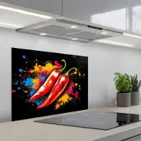 KitchenYeah Spatscherm 70x50 cm - Zelfklevende achterwand Peper - Graffiti - Verf - Abstract - Modern - Kleurrijk - Keuken muurbeschermer - Spatwand fornuis