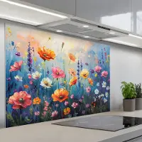 KitchenYeah Spatscherm 120x80 cm - Zelfklevende achterwand Bloemen - Natuur - Waterverf - Kunst - Keuken muurbeschermer - Spatwand fornuis