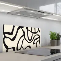 KitchenYeah Spatscherm 90x45 cm - Zelfklevende achterwand Abstract - Lijnen - Modern - Beige - Keuken muurbeschermer - Spatwand fornuis
