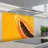 KitchenYeah Spatscherm 80x55 cm - Zelfklevende achterwand Papaja - Oranje - Topisch - Keuken muurbeschermer - Spatwand fornuis