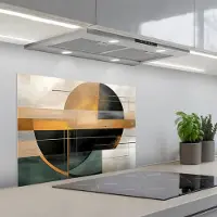 KitchenYeah Spatscherm 70x55 cm - Zelfklevende achterwand Abstract - Goud - Brons - Groen - Vormen - Modern - Keuken muurbeschermer - Spatwand fornuis