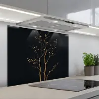 KitchenYeah Spatscherm 90x70 cm - Zelfklevende achterwand Takken - Blaadjes - Zwart - Keuken muurbeschermer - Spatwand fornuis