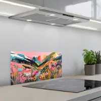 KitchenYeah Spatscherm 70x30 cm - Zelfklevende achterwand Rivier - Diepte - Bloemen - Keuken muurbeschermer - Spatwand fornuis
