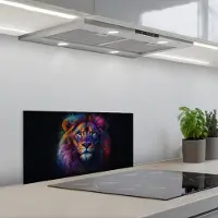 KitchenYeah Spatscherm 60x30 cm - Zelfklevende achterwand Leeuwenkop - Felgekleurd - Abstract - Keuken muurbeschermer - Spatwand fornuis