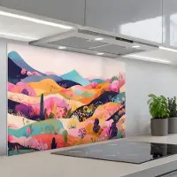 KitchenYeah Spatscherm 90x60 cm - Zelfklevende achterwand Golvende heuvels - Abstracte planten - Dromerig - Keuken muurbeschermer - Spatwand fornuis