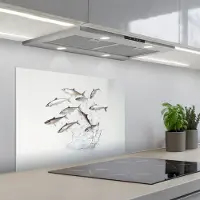 KitchenYeah Spatscherm 70x55 cm - Zelfklevende achterwand Vissen - Water - Wit - Keuken muurbeschermer - Spatwand fornuis