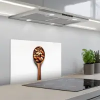 KitchenYeah Spatscherm 60x40 cm - Zelfklevende achterwand Noten - Wit - Hout - Keuken muurbeschermer - Spatwand fornuis