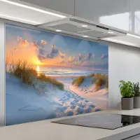 KitchenYeah Spatscherm 120x80 cm - Zelfklevende achterwand Zonsondergang - Strand - Natuur - Zee - Zomer - Keuken muurbeschermer - Spatwand fornuis
