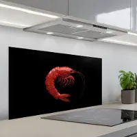 KitchenYeah Spatscherm 100x50 cm - Zelfklevende achterwand Garnaal - Rood - Dieren - Keuken muurbeschermer - Spatwand fornuis