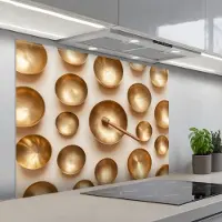 KitchenYeah Spatscherm 100x75 cm - Zelfklevende achterwand Symmetrisch - Goud - Brons - Balans - Keuken muurbeschermer - Spatwand fornuis