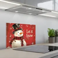 KitchenYeah Spatscherm 60x40 cm - Zelfklevende achterwand Sneeuwpret - Winter - Sneeuwpop - Keuken muurbeschermer - Spatwand fornuis
