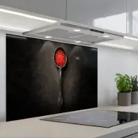 KitchenYeah Spatscherm 90x60 cm - Zelfklevende achterwand Zwart - Lepel - Caviar - Keuken muurbeschermer - Spatwand fornuis