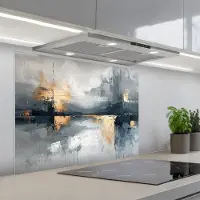 KitchenYeah Spatscherm 90x70 cm - Zelfklevende achterwand Abstract - Verf - Kunst - Goud - Keuken muurbeschermer - Spatwand fornuis