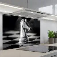 KitchenYeah Spatscherm 80x55 cm - Zelfklevende achterwand Paard - Hout - Schaalbord - Zwart - Keuken muurbeschermer - Spatwand fornuis