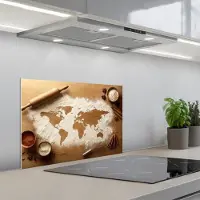 KitchenYeah Spatscherm 60x40 cm - Zelfklevende achterwand Hout - Wereldkaart - Bakken - Keuken - Keuken muurbeschermer - Spatwand fornuis