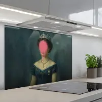 KitchenYeah Spatscherm 80x55 cm - Zelfklevende achterwand Kroon - Roze druipend verf - Portret - Keuken muurbeschermer - Spatwand fornuis