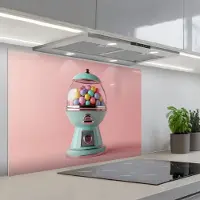 KitchenYeah Spatscherm 90x60 cm - Zelfklevende achterwand Kauwgom - Retro - Snoep - Roze - Keuken muurbeschermer - Spatwand fornuis