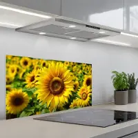 KitchenYeah Spatscherm 90x45 cm - Zelfklevende achterwand Zonnebloem - Geel - Natuur - Bloemen - Keuken muurbeschermer - Spatwand fornuis