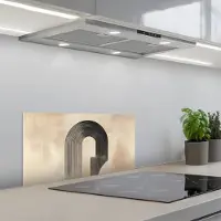 KitchenYeah Spatscherm 60x30 cm - Zelfklevende achterwand Boog - Strepen - Minimalistisch - Zwart - Keuken muurbeschermer - Spatwand fornuis
