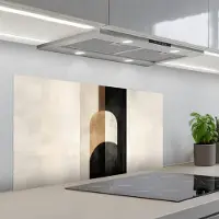 KitchenYeah Spatscherm 100x50 cm - Zelfklevende achterwand Geometrische - Vormen - Wit - Keuken muurbeschermer - Spatwand fornuis