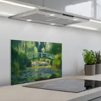 KitchenYeah Spatscherm 60x40 cm - Zelfklevende achterwand Brug - Hout - Vijver - Waterlelies - Keuken muurbeschermer - Spatwand fornuis