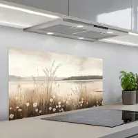 KitchenYeah Spatscherm 100x50 cm - Zelfklevende achterwand Meer - Water - Natuur - Beige - Keuken muurbeschermer - Spatwand fornuis