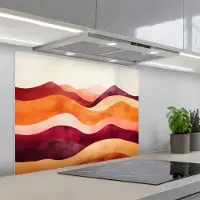 KitchenYeah Spatscherm 90x70 cm - Zelfklevende achterwand Abstract - Landschap - Golven - Keuken muurbeschermer - Spatwand fornuis