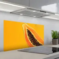 KitchenYeah Spatscherm 100x50 cm - Zelfklevende achterwand Papaja - Oranje - Topisch - Keuken muurbeschermer - Spatwand fornuis