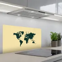 KitchenYeah Spatscherm 90x45 cm - Zelfklevende achterwand Wereldkaart - Donkergroen - Vintage - Keuken muurbeschermer - Spatwand fornuis