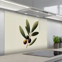 KitchenYeah Spatscherm 100x75 cm - Zelfklevende achterwand Olijftak - Donkergroen - Olijven - Keuken muurbeschermer - Spatwand fornuis