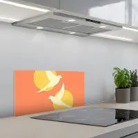 KitchenYeah Spatscherm 70x30 cm - Zelfklevende achterwand Vogels - Cirkels - Geel - Keuken muurbeschermer - Spatwand fornuis
