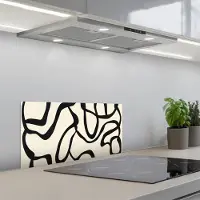 KitchenYeah Spatscherm 70x30 cm - Zelfklevende achterwand Abstract - Lijnen - Modern - Beige - Keuken muurbeschermer - Spatwand fornuis