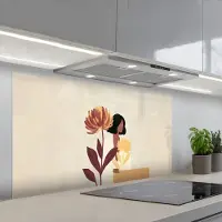 KitchenYeah Spatscherm 120x60 cm - Zelfklevende achterwand Vrouw - Minimalistisch - Bloem - Keuken muurbeschermer - Spatwand fornuis