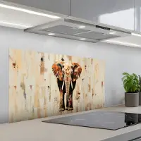 KitchenYeah Spatscherm 100x50 cm - Zelfklevende achterwand Olifant - Slurf - Mozaïek - Abstract - Keuken muurbeschermer - Spatwand fornuis