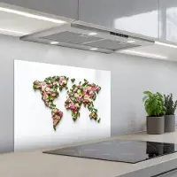 KitchenYeah Spatscherm 70x50 cm - Zelfklevende achterwand Wereldkaart - Kleurrijk - Bloemen - Lente - Keuken muurbeschermer - Spatwand fornuis