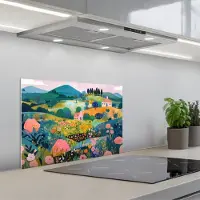 KitchenYeah Spatscherm 60x40 cm - Zelfklevende achterwand Heuvellandschap - Fantasierijk - Kleurcontrasten - Keuken muurbeschermer - Spatwand fornuis