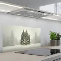 KitchenYeah Spatscherm 90x45 cm - Zelfklevende achterwand Bomen - Sneeuw - Wit - Keuken muurbeschermer - Spatwand fornuis