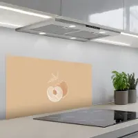 KitchenYeah Spatscherm 80x40 cm - Zelfklevende achterwand Perzik - Lijntekening - Pit - Beige - Keuken muurbeschermer - Spatwand fornuis