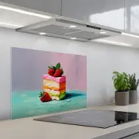 KitchenYeah Spatscherm 70x55 cm - Zelfklevende achterwand Taartje - Aardbeien - Glazuur - Kleurrijk - Keuken muurbeschermer - Spatwand fornuis