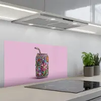KitchenYeah Spatscherm 80x40 cm - Zelfklevende achterwand Frisdrankblikje - Bloemenpatroon - Edelstenen - Kleurrijk - Keuken muurbeschermer - Spatwand fornuis