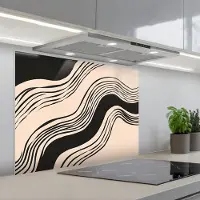 KitchenYeah Spatscherm 80x60 cm - Zelfklevende achterwand Golven - Zwart - Zandkleur - Keuken muurbeschermer - Spatwand fornuis