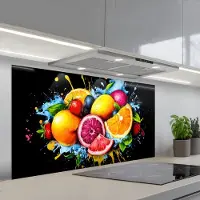 KitchenYeah Spatscherm 120x60 cm - Zelfklevende achterwand Fruit - Graffiti - Kleurrijk - Sinaasappel - Aardbei - Abstract - Keuken muurbeschermer - Spatwand fornuis