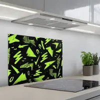 KitchenYeah Spatscherm 70x50 cm - Zelfklevende achterwand Gaming - Vormen - Pijlen - Abstract - Zwart - Keuken muurbeschermer - Spatwand fornuis