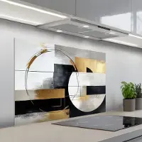 KitchenYeah Spatscherm 100x65 cm - Zelfklevende achterwand Abstract - Goud - Zilver - Vormen - Aesthetic - Keuken muurbeschermer - Spatwand fornuis