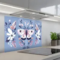 KitchenYeah Spatscherm 80x60 cm - Zelfklevende achterwand Vlinder - Vleugels - Stippen - Bloemen - Keuken muurbeschermer - Spatwand fornuis