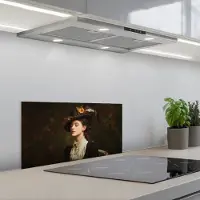 KitchenYeah Spatscherm 60x30 cm - Zelfklevende achterwand Vrouw - Victoriaans - Portret - Keuken muurbeschermer - Spatwand fornuis
