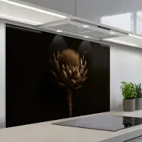 KitchenYeah Spatscherm 120x80 cm - Zelfklevende achterwand Donkerbruin - Bloem - Textuur - Artisjok - Keuken muurbeschermer - Spatwand fornuis