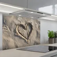 KitchenYeah Spatscherm 80x55 cm - Zelfklevende achterwand Hartvorm - Getekend - Beige - Zand - Keuken muurbeschermer - Spatwand fornuis