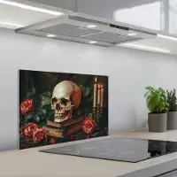 KitchenYeah Spatscherm 60x40 cm - Zelfklevende achterwand Skelet - Kaarsen - Rozen - Schedel - Boeken - Kandelaar - Keuken muurbeschermer - Spatwand fornuis